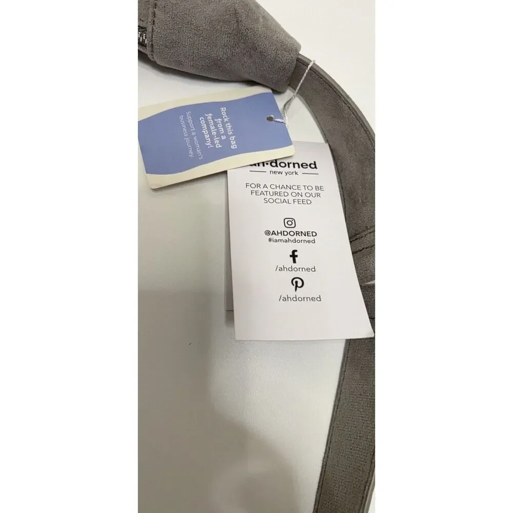 NWT ah.dorned grey vegan suede hobo bag